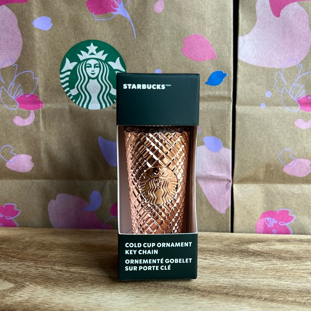 Starbucks Rose Gold Jeweled Keychain, 2023 Holiday Release